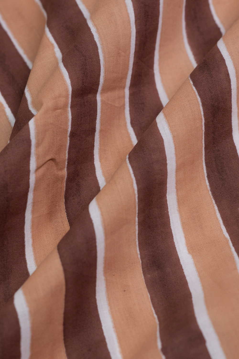 Cocoa Stripes Sanganeri Cotton Fabric - Image 3