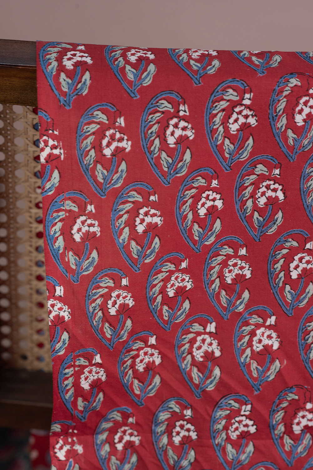 Buttas on Maroon Sanganeri Cotton Fabric - Image 2