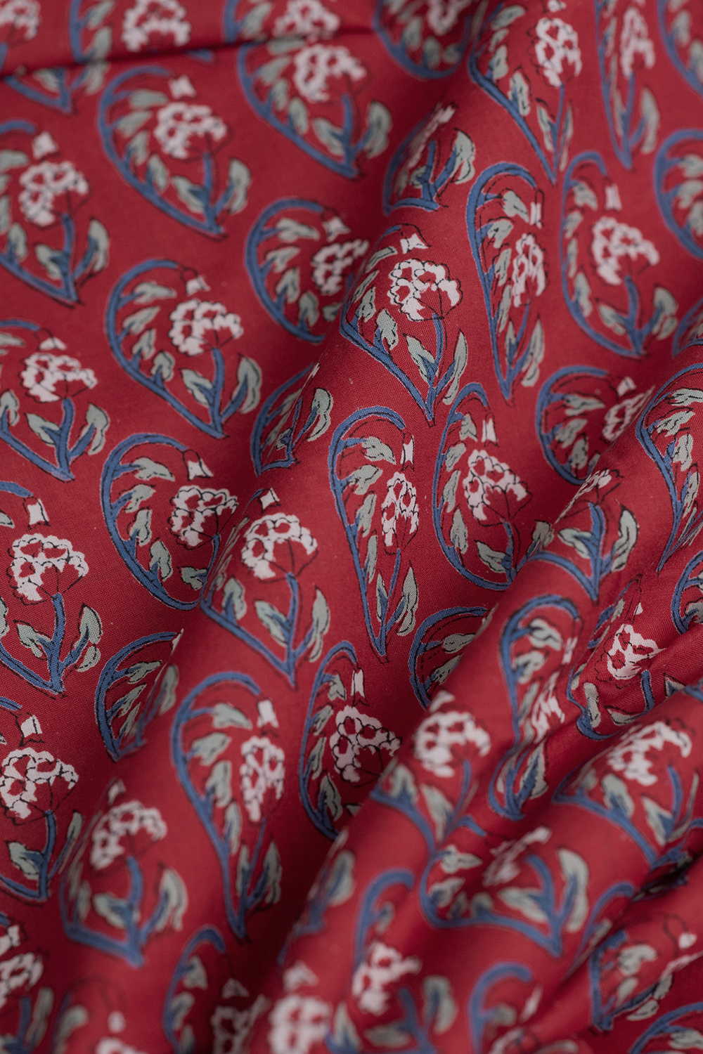 Buttas on Maroon Sanganeri Cotton Fabric - Image 3