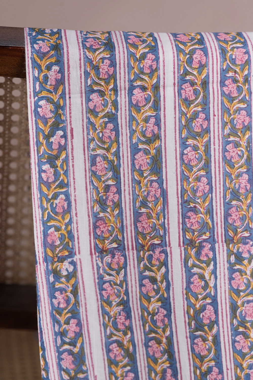 Endless Petal Trail Sanganeri Cotton Fabric - Image 2