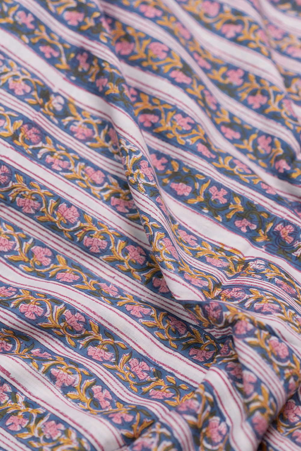 Endless Petal Trail Sanganeri Cotton Fabric - Image 3