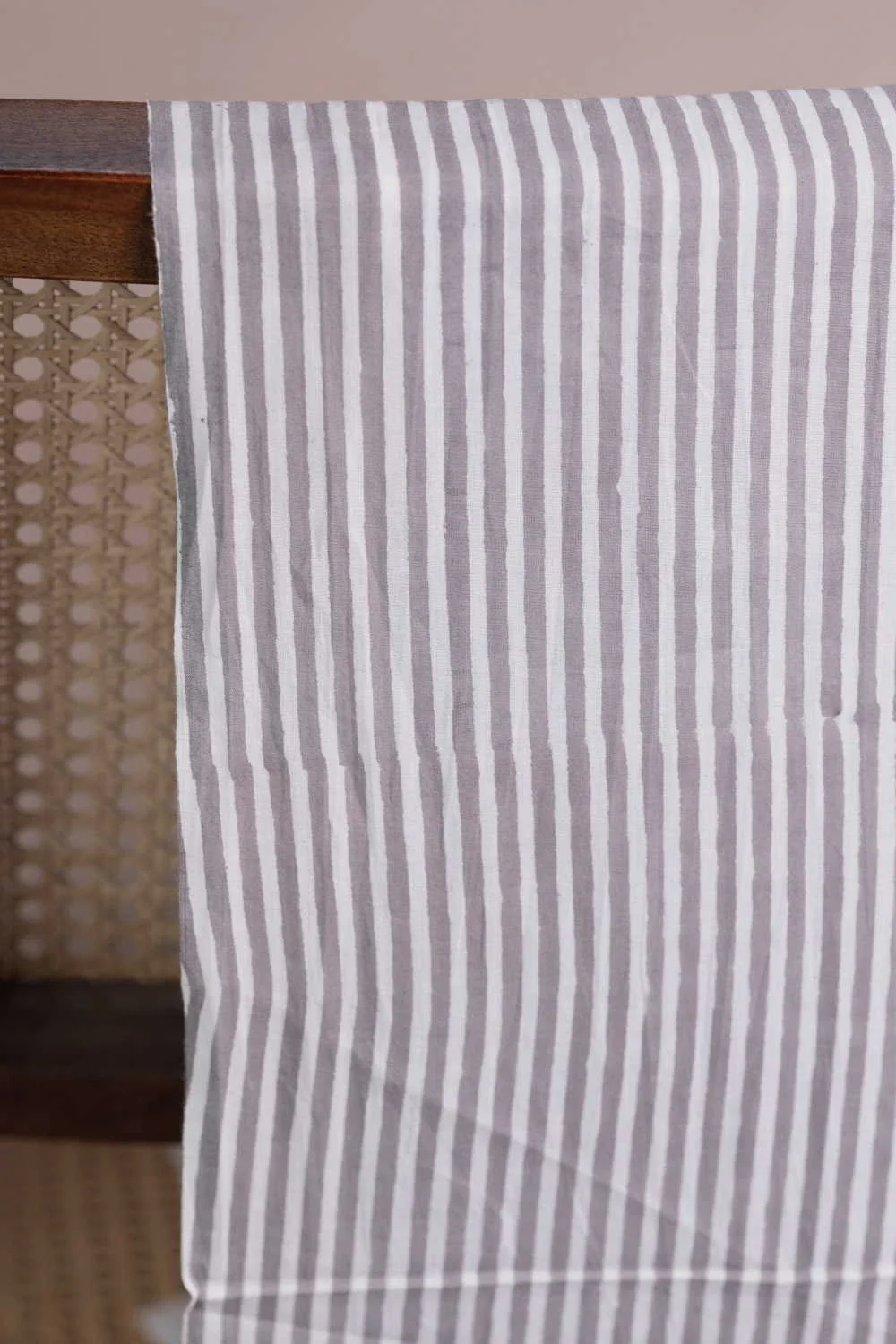 Grey Stripe Sanganeri Cotton Fabric - Image 2