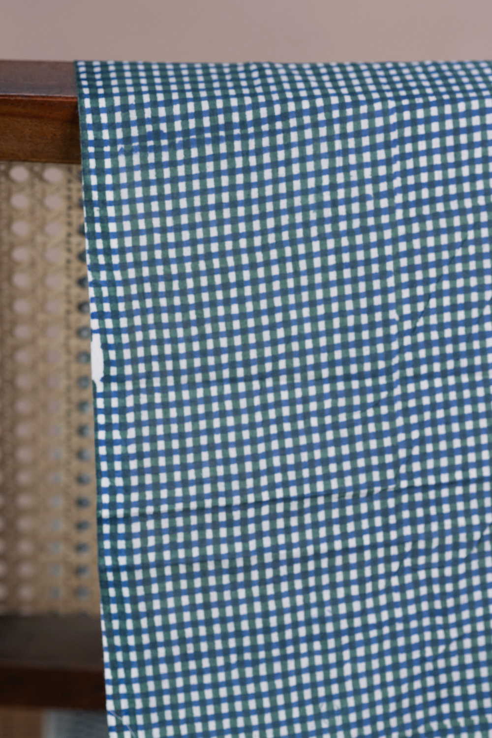 Blue Checks Sanganeri Cotton Fabric - Image 2