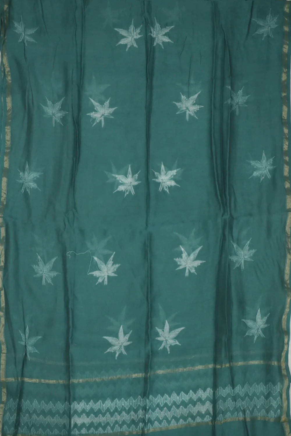 Leafy Floral on Green Shibori Silk Cotton Dupatta - Image 2