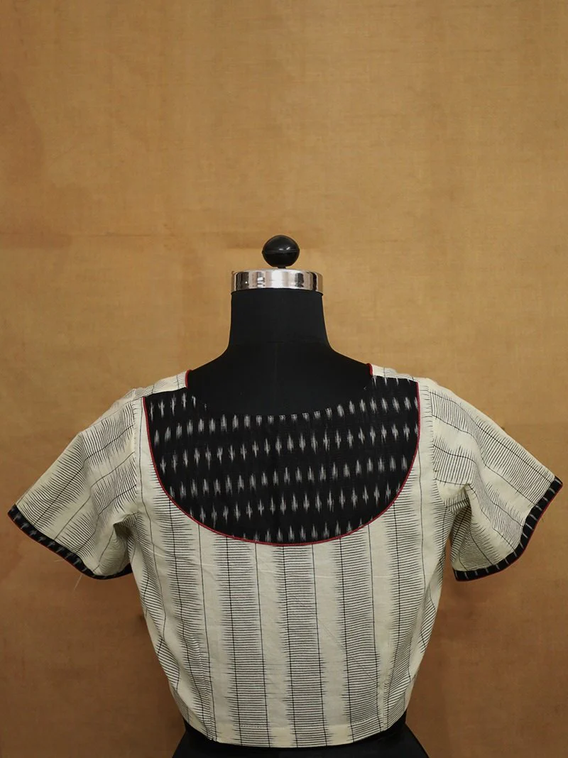 Off White with Ikat Back Patch Stitched Blouse - 36, 38 & 40 Size - Image 3