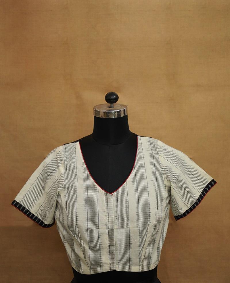 Off White with Ikat Back Patch Stitched Blouse - 36, 38 & 40 Size - Image 4