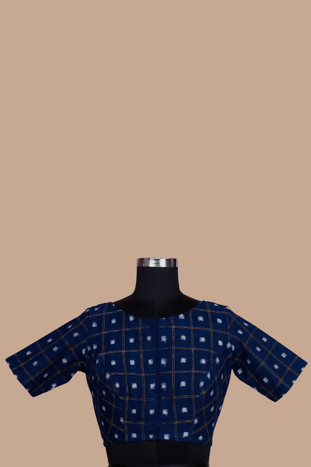 Dark Blue Double Ikat Cotton Stitched Blouse-34,36,38,40,42 - Image 3