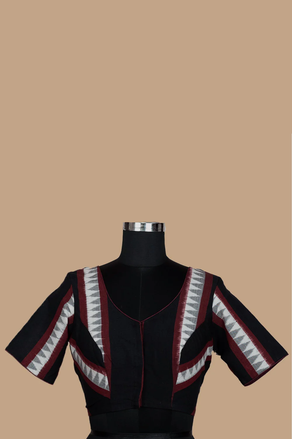 Maroon Striped Ikat Stitched Blouse - 34,36,38,40,42 - Image 4