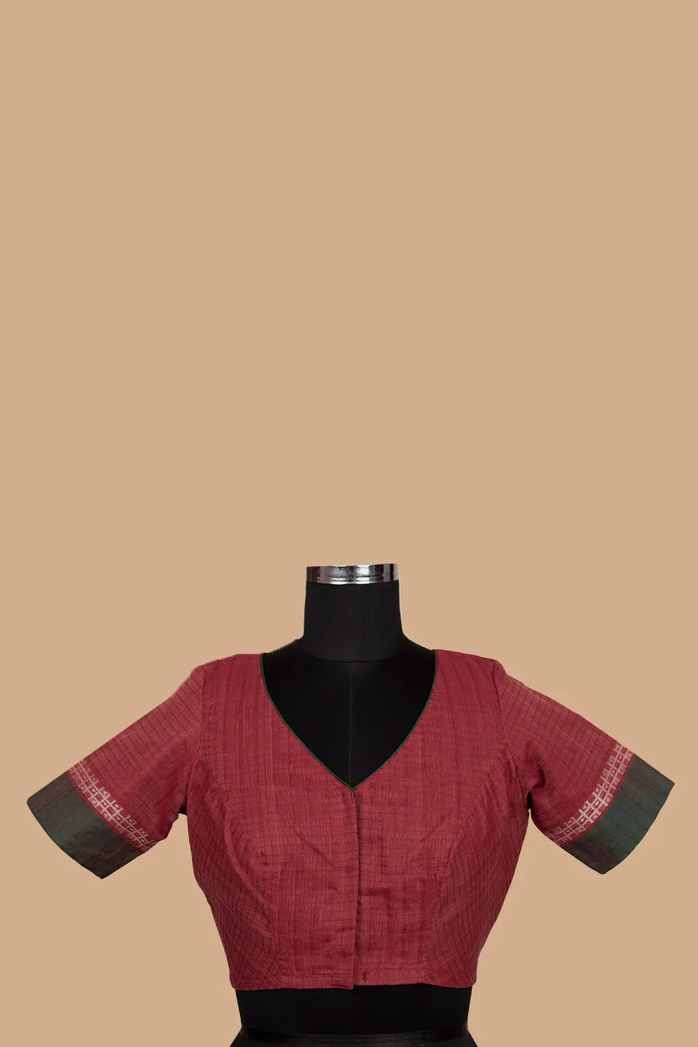 Maroon with Green Handwoven Stitched Blouse -32,34,36,38,38,40,42 - Image 2