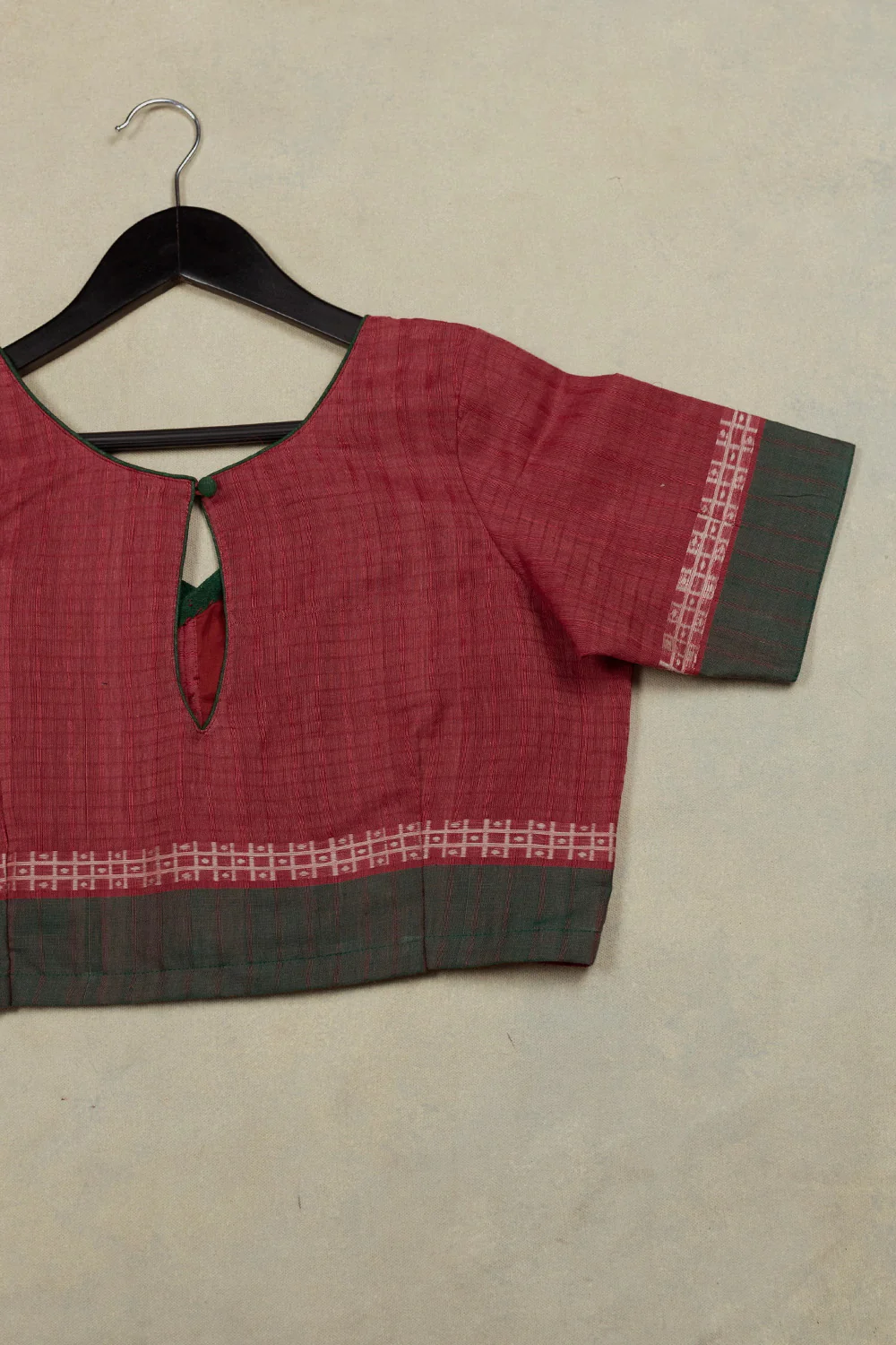Maroon with Green Handwoven Stitched Blouse -32,34,36,38,38,40,42 - Image 3