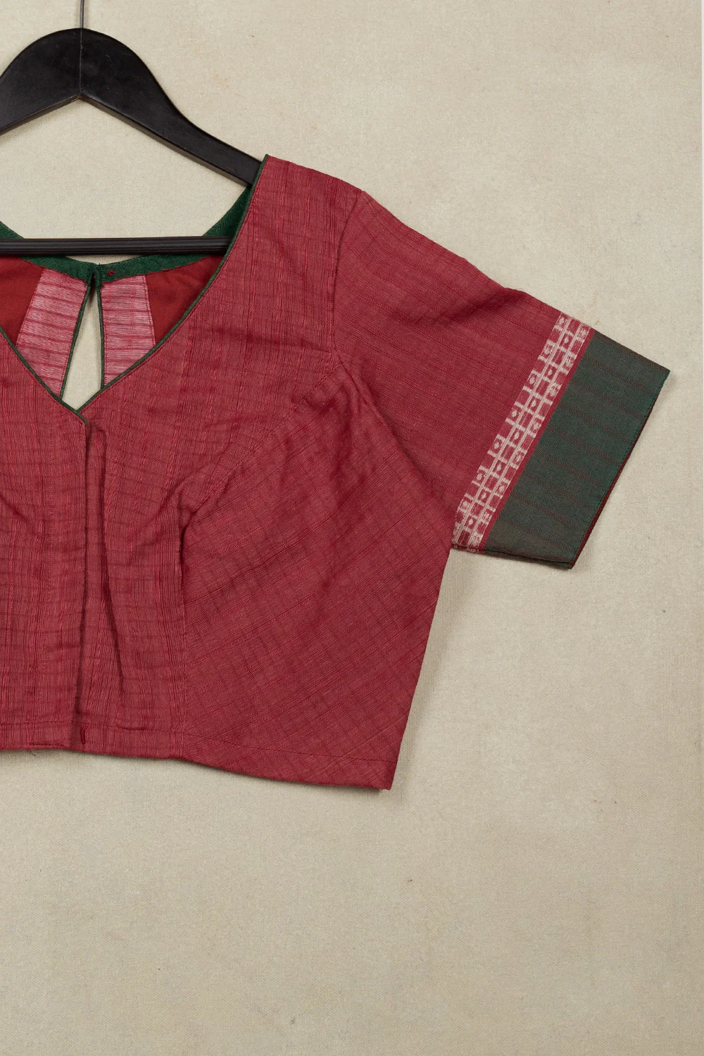 Maroon with Green Handwoven Stitched Blouse -32,34,36,38,38,40,42 - Image 5