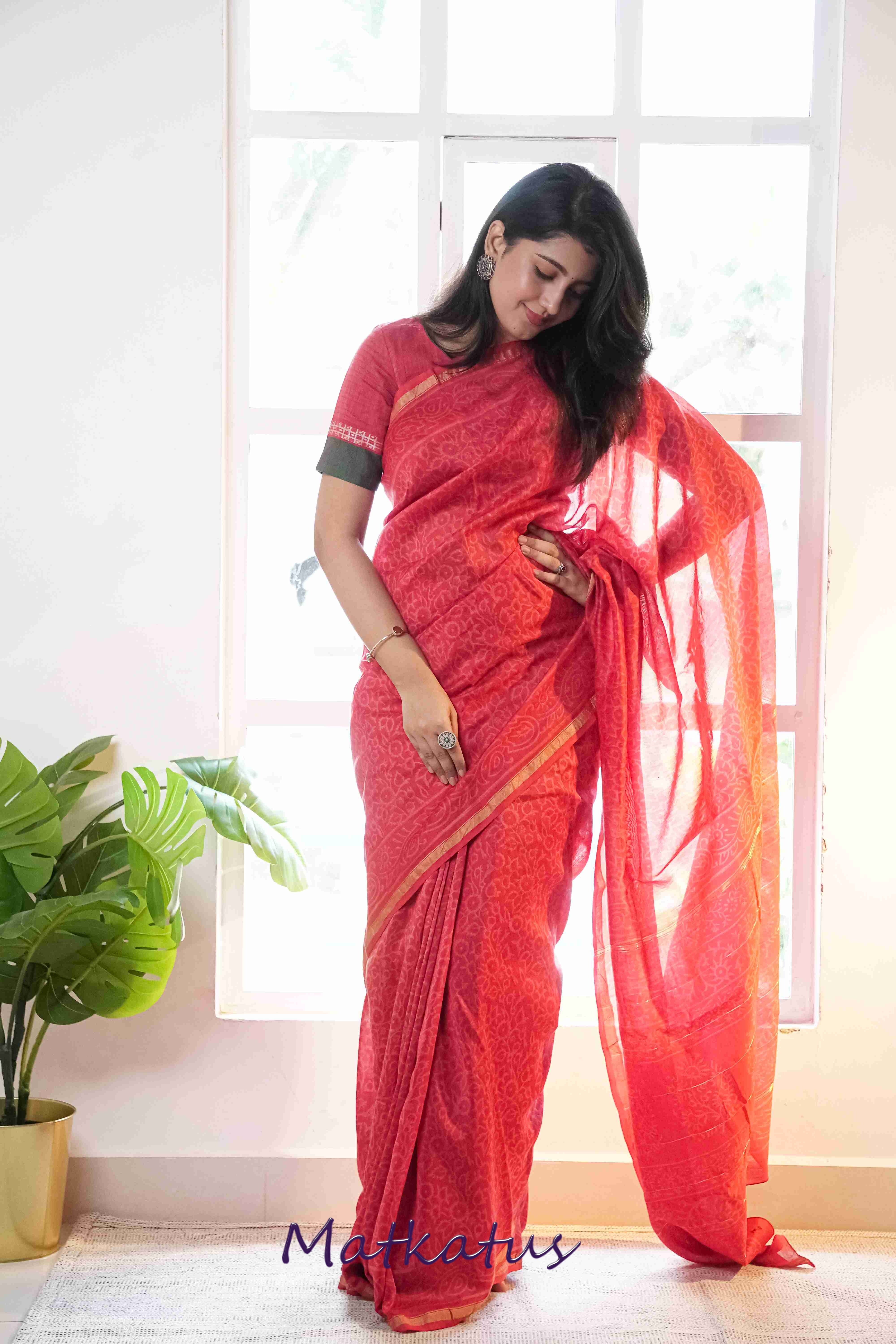 Maroon with Green Handwoven Stitched Blouse -32,34,36,38,38,40,42 - Image 6