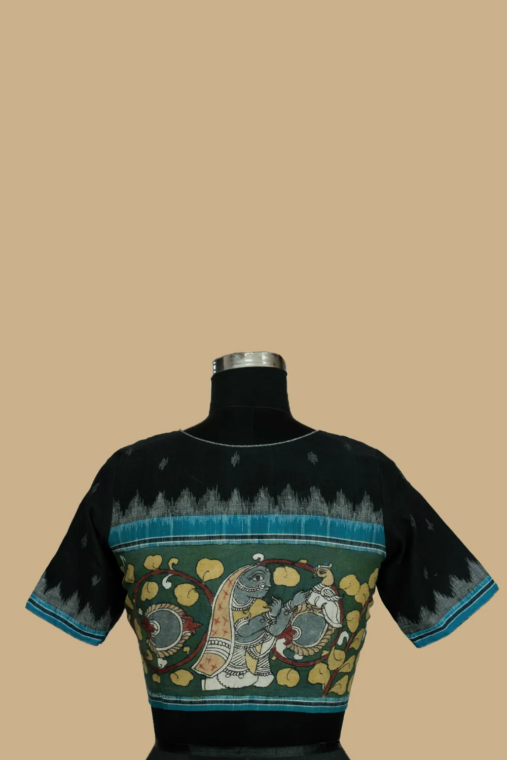 Black ikat with Kalamkari Stitched Blouse - 32,34,36,38,40,42,44 - Image 3