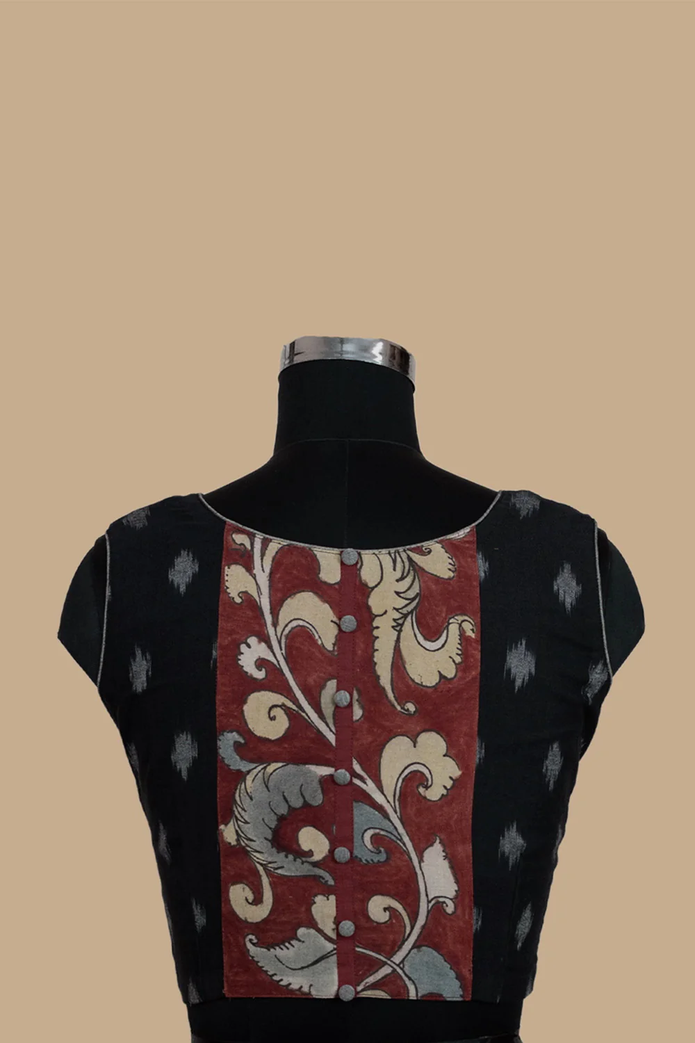 Ikat Kalamkari Sleeveless Stitched Blouse - 32,34,36,38,40,42,44 - Image 3