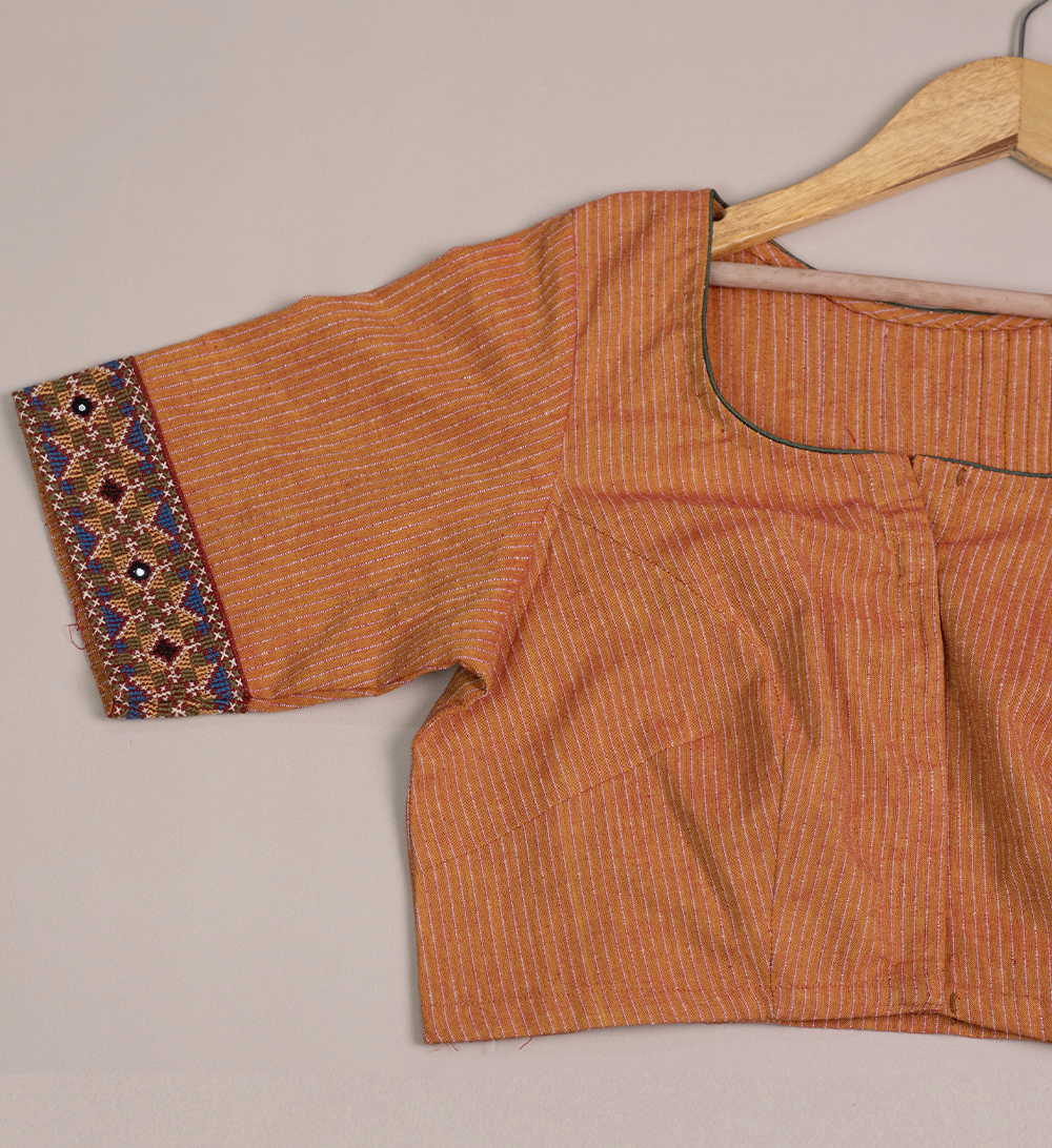 Ribbed Rust Orange Kutch Embroidered Cotton Blouse 36,38,40,42 - Image 2