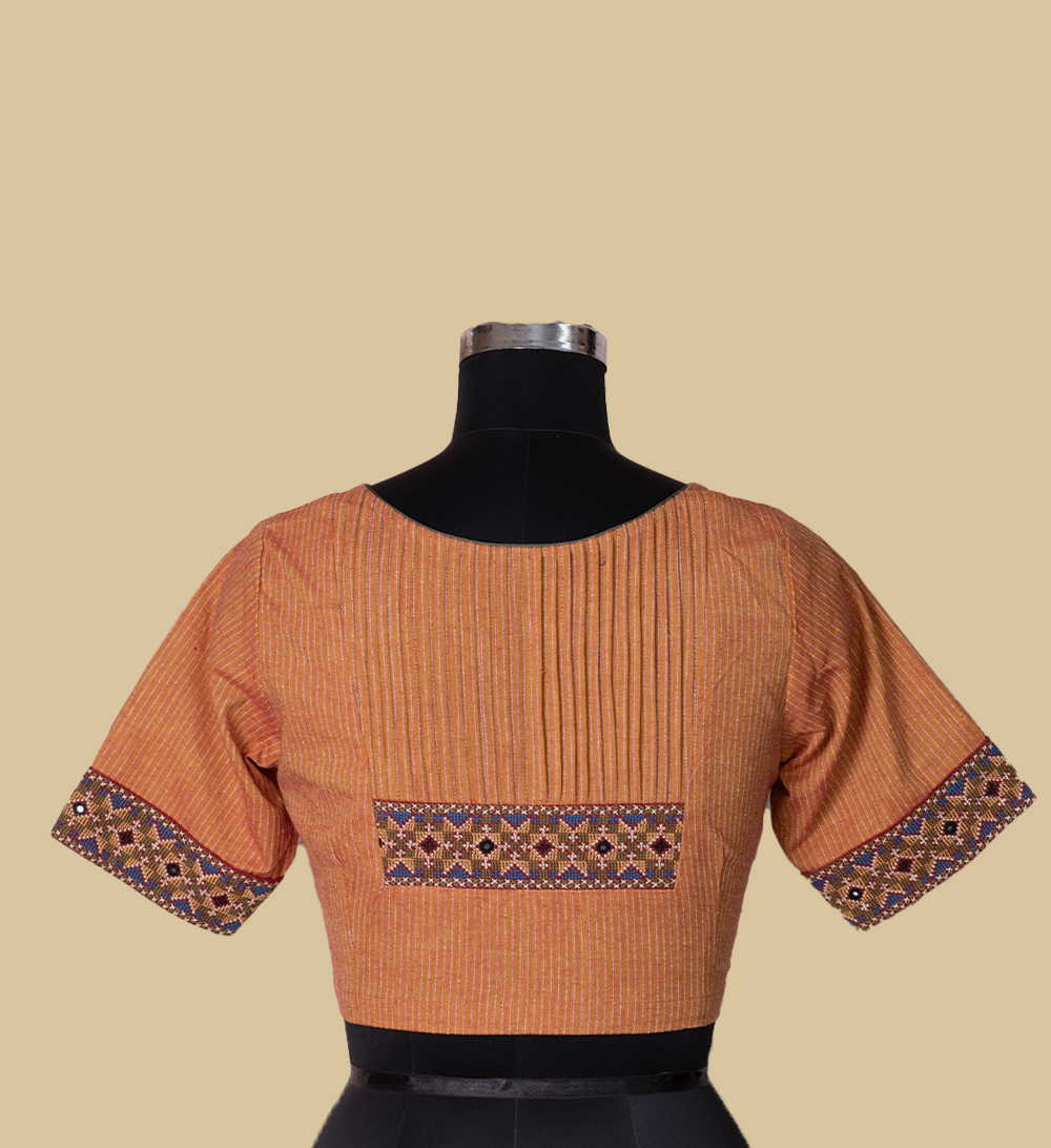 Ribbed Rust Orange Kutch Embroidered Cotton Blouse 36,38,40,42 - Image 4