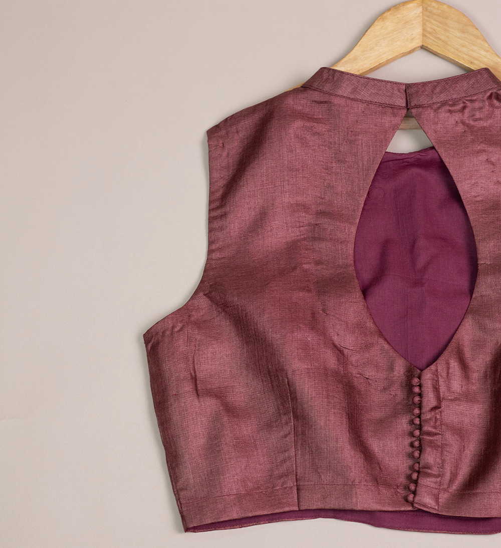Burgundy Tussar Sleeveless Stitched Blouse 34,36,38,40,42
