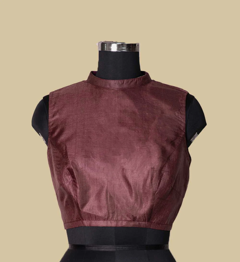 Burgundy Tussar Sleeveless Stitched Blouse 34,36,38,40,42 - Image 3