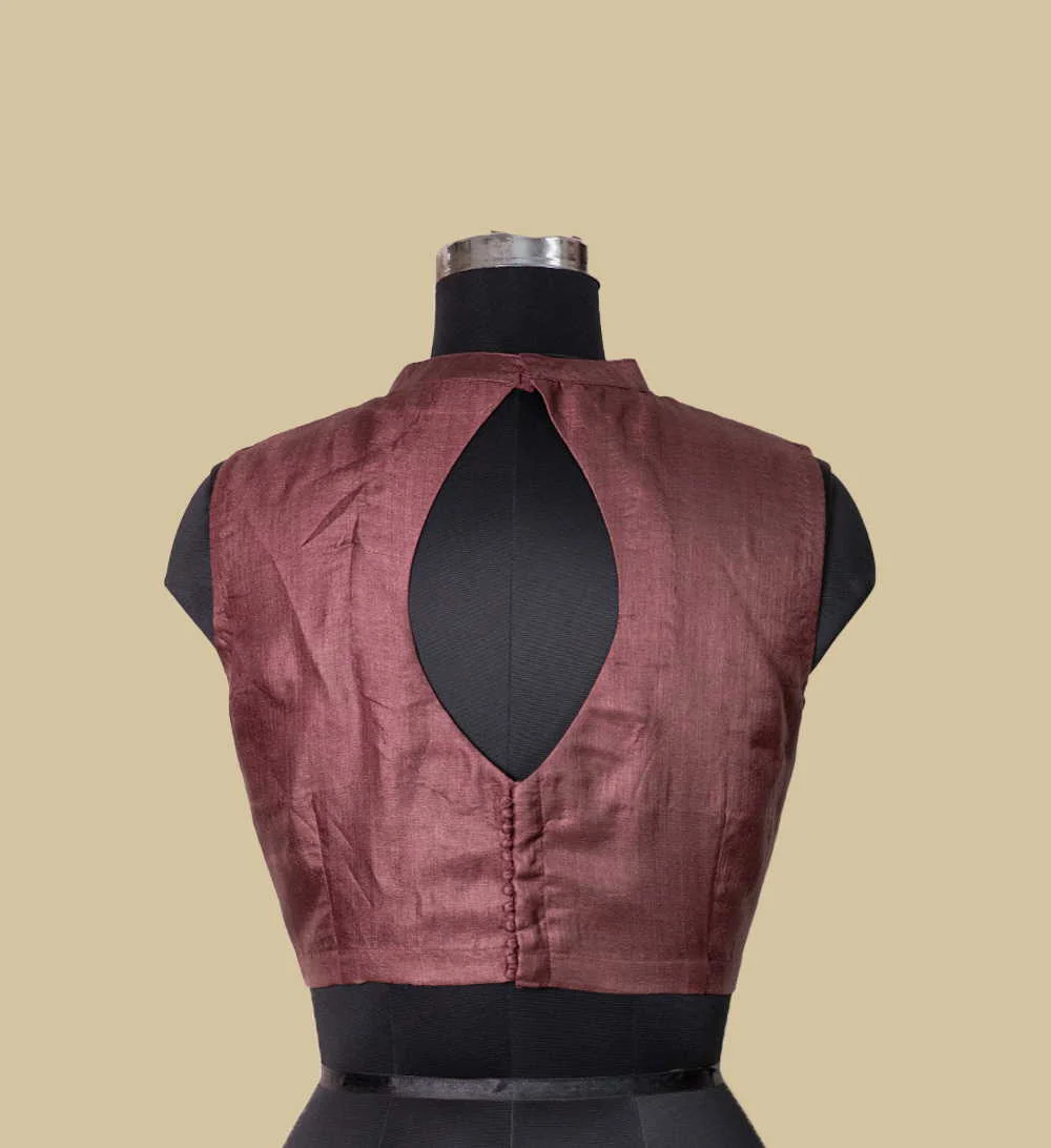 Burgundy Tussar Sleeveless Stitched Blouse 34,36,38,40,42 - Image 4