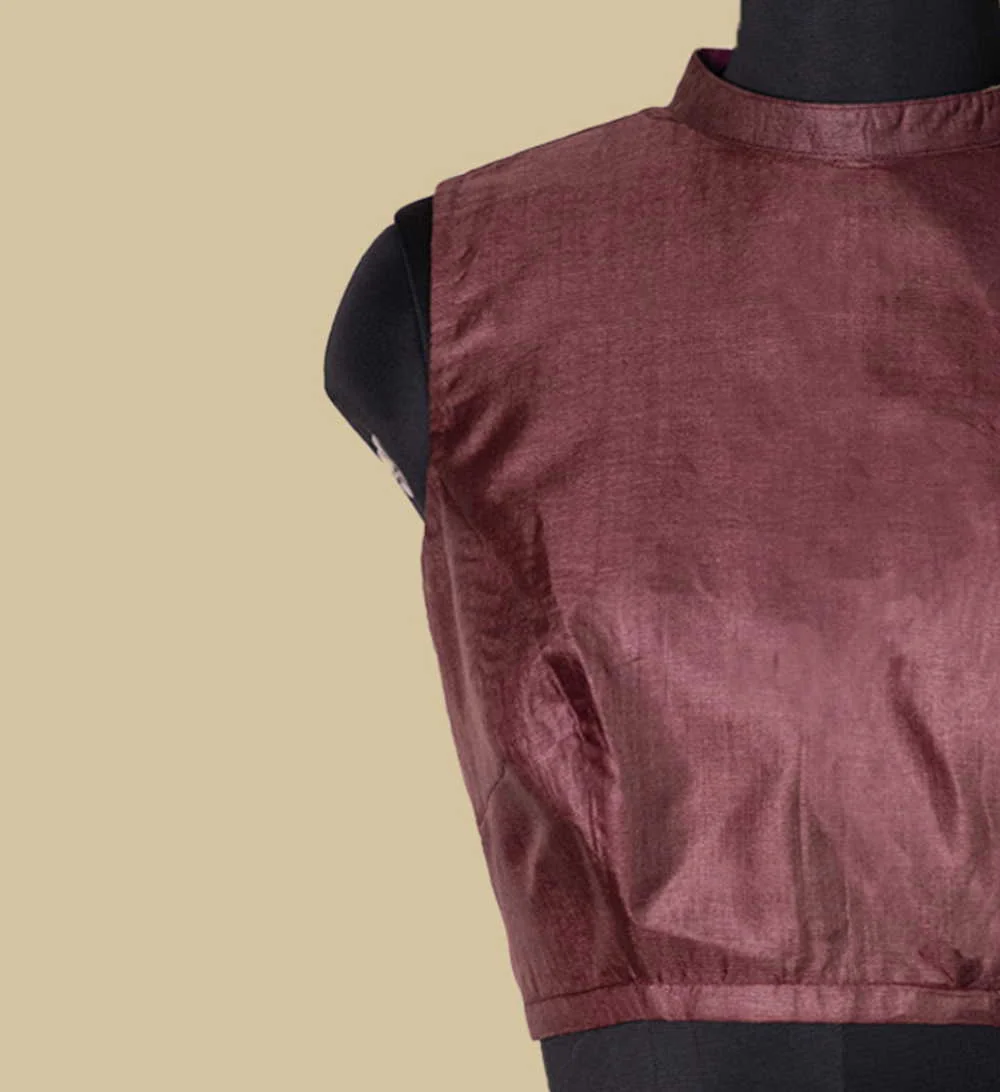 Burgundy Tussar Sleeveless Stitched Blouse 34,36,38,40,42 - Image 5