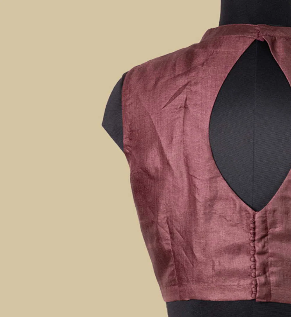 Burgundy Tussar Sleeveless Stitched Blouse 34,36,38,40,42 - Image 6