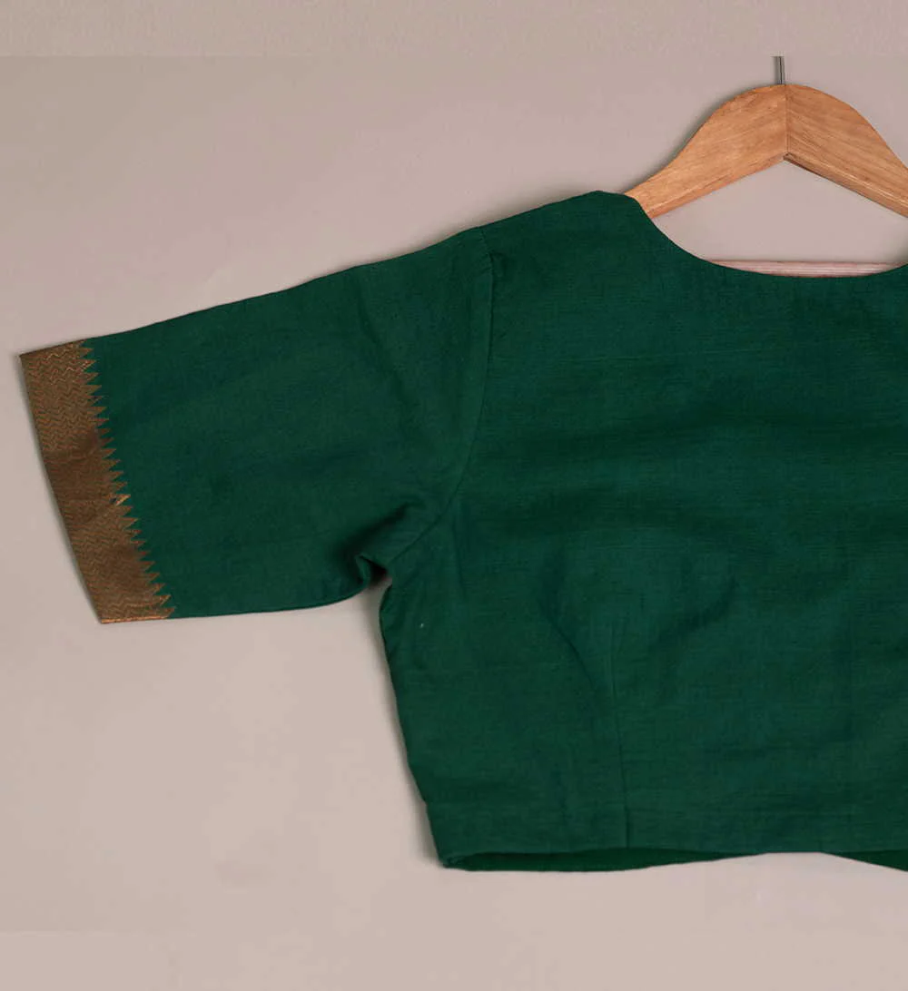 Bottle Green Mangalgiri Stitched Blouse 32,34,36,38,40,42 - Image 2