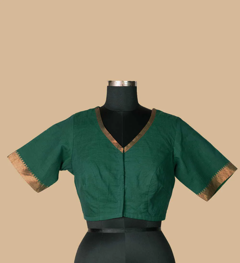 Bottle Green Mangalgiri Stitched Blouse 32,34,36,38,40,42 - Image 3