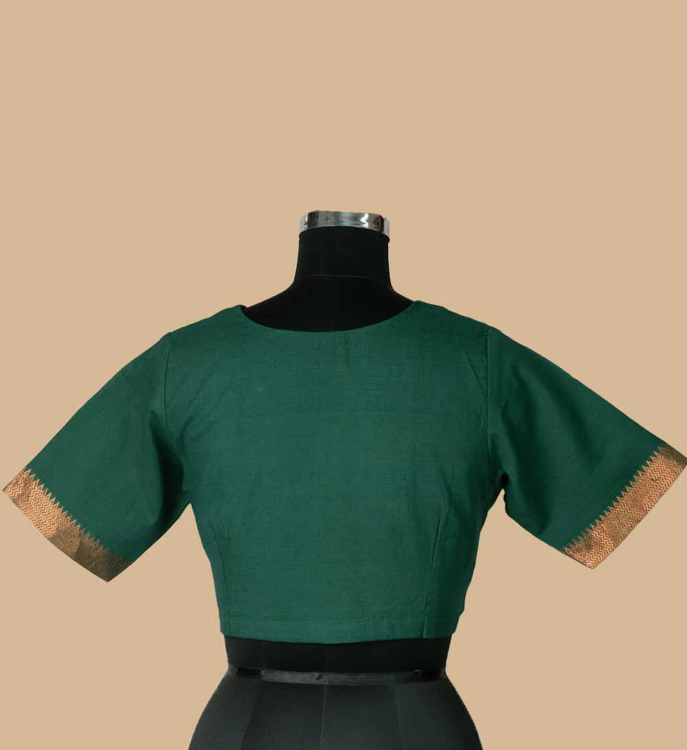 Bottle Green Mangalgiri Stitched Blouse 32,34,36,38,40,42 - Image 5
