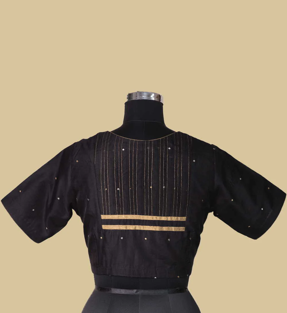 Black Chanderi Pintuck Silk Cotton Blouse 32,34,36,38,40,42 - Image 3