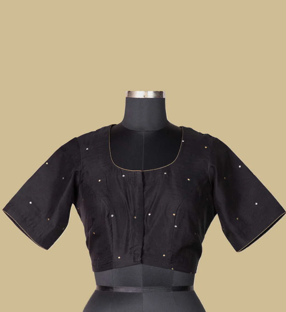 Black Chanderi Pintuck Silk Cotton Blouse 32,34,36,38,40,42 - Image 4