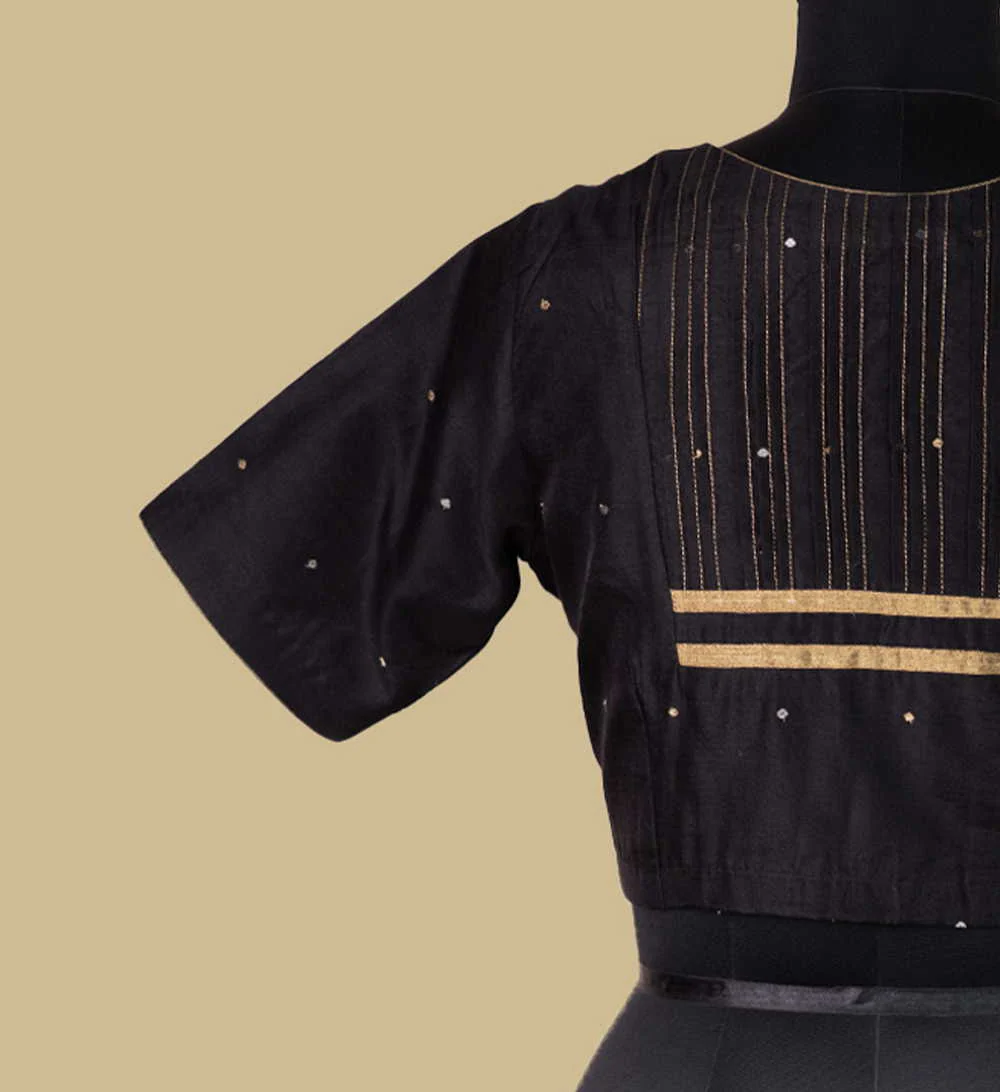 Black Chanderi Pintuck Silk Cotton Blouse 32,34,36,38,40,42 - Image 5