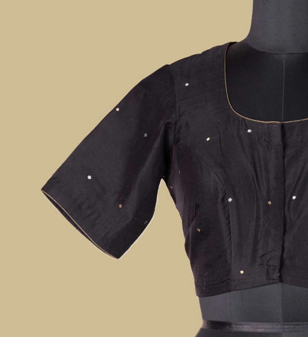 Black Chanderi Pintuck Silk Cotton Blouse 32,34,36,38,40,42 - Image 6