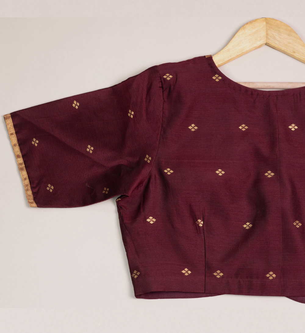 Maroon with Zari Buttas Chanderi Blouse 32,34,36,38,40,42 - Image 2
