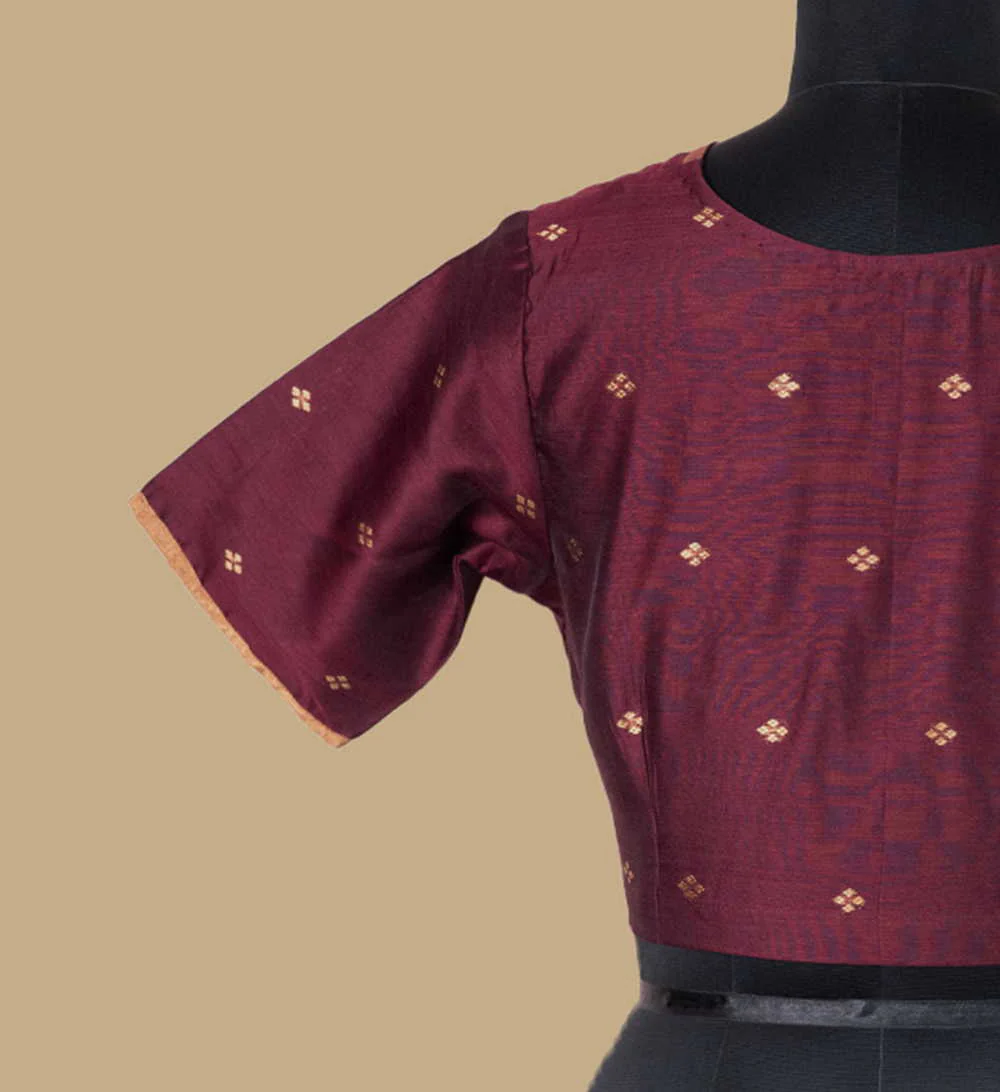 Maroon with Zari Buttas Chanderi Blouse 32,34,36,38,40,42 - Image 6