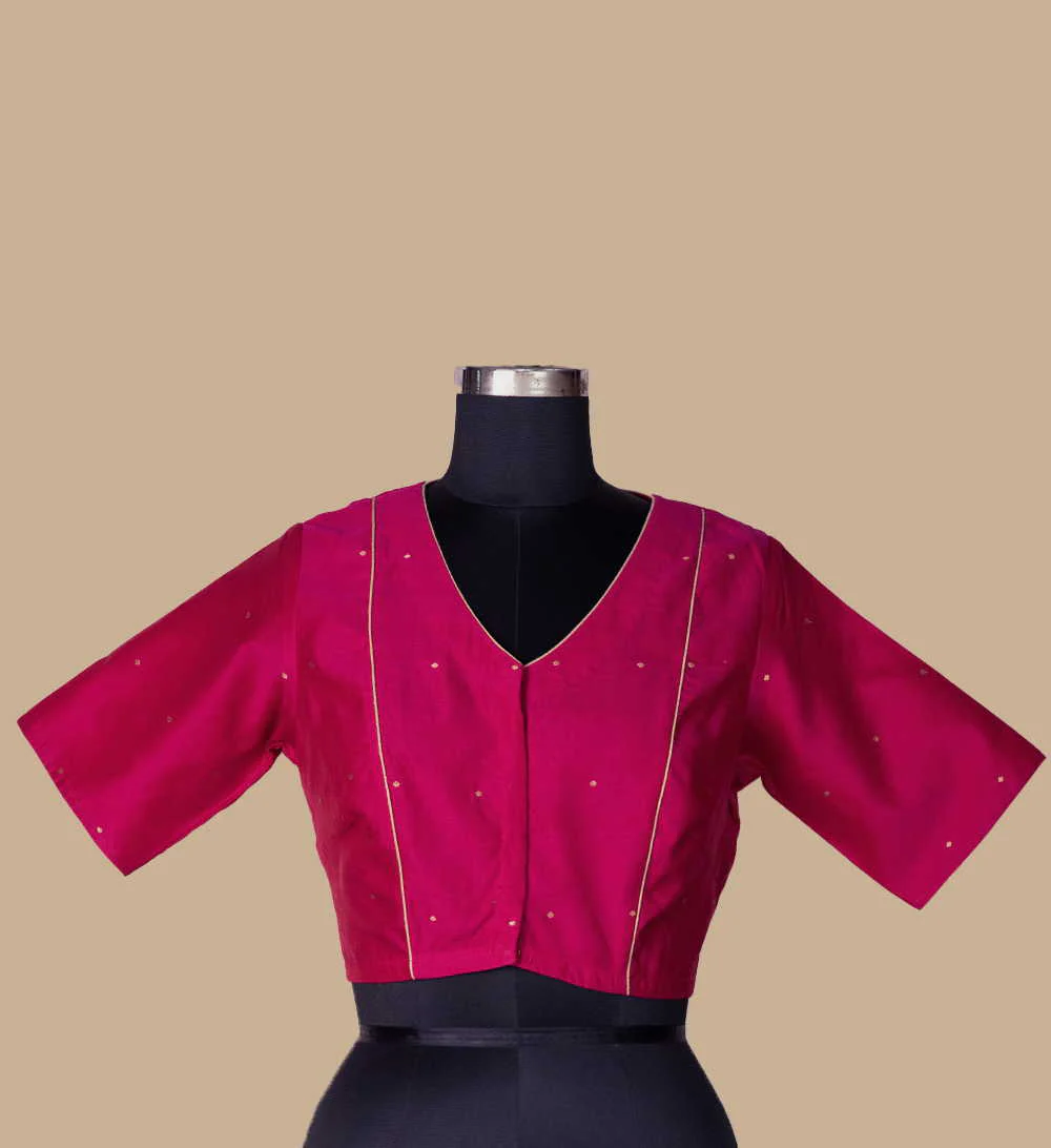 Fuschia Pink Chanderi Silk Cotton Stitched Blouse 32,34,36,38,40,42 - Image 2
