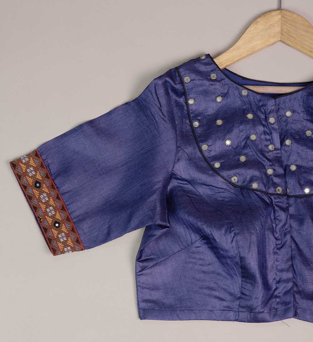 Midnight Purple Tussar Kutch Embroidered Mirror work Blouse 36,38,40,42