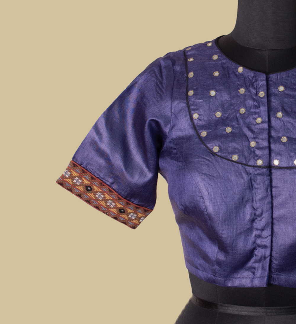 Midnight Purple Tussar Kutch Embroidered Mirror work Blouse 36,38,40,42 - Image 6