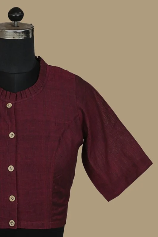 Dual Shaded Maroon Mangalagiri Blouse 38 - Image 4