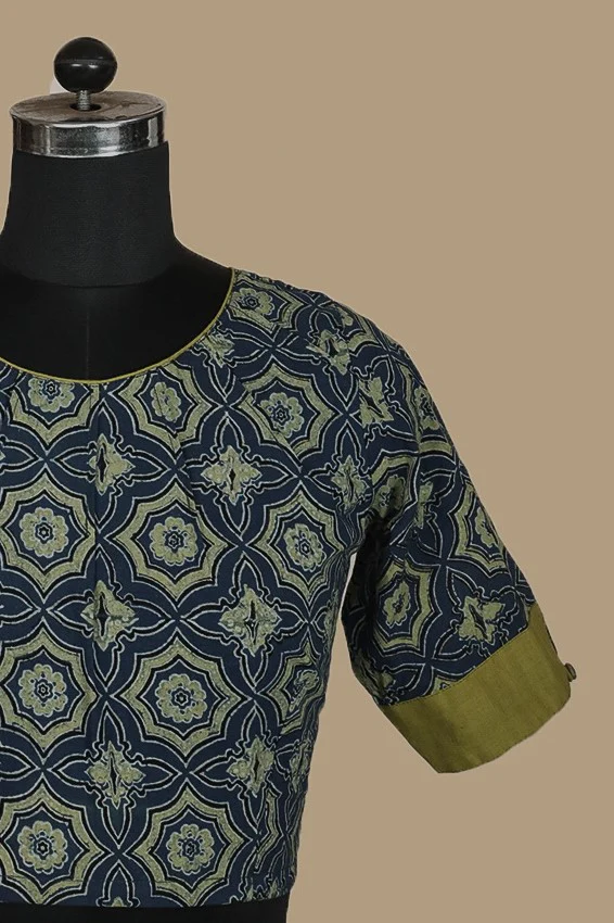 Pleated Front Indigo Ajrak Stitched Blouse 32, 34, 36, 38, 40 & 42 - Image 4
