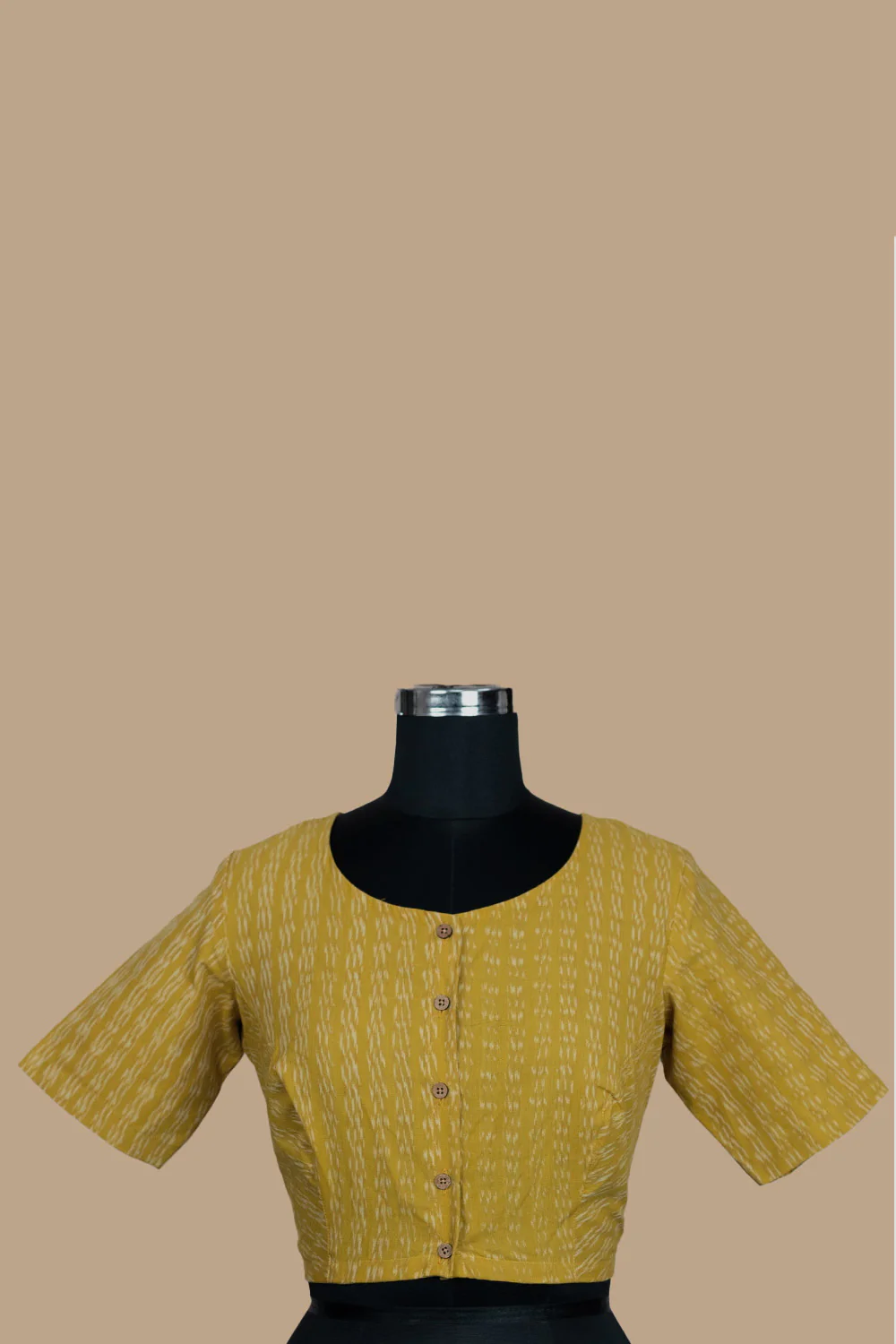 Stripes on Yellow Boat Neck Ikat Stitched Blouse - 34,36,38,40,42 - Image 3