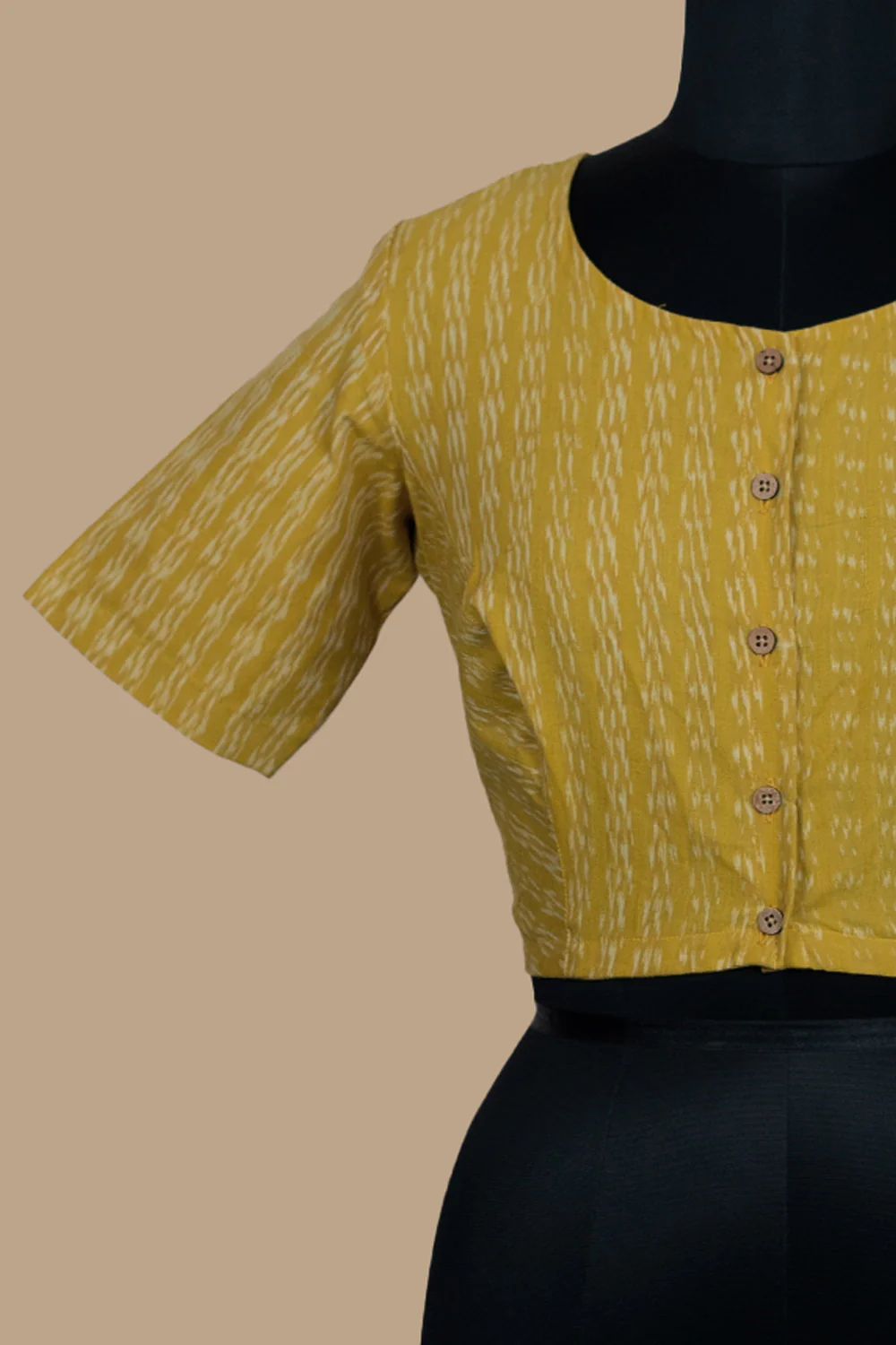 Stripes on Yellow Boat Neck Ikat Stitched Blouse - 34,36,38,40,42 - Image 4