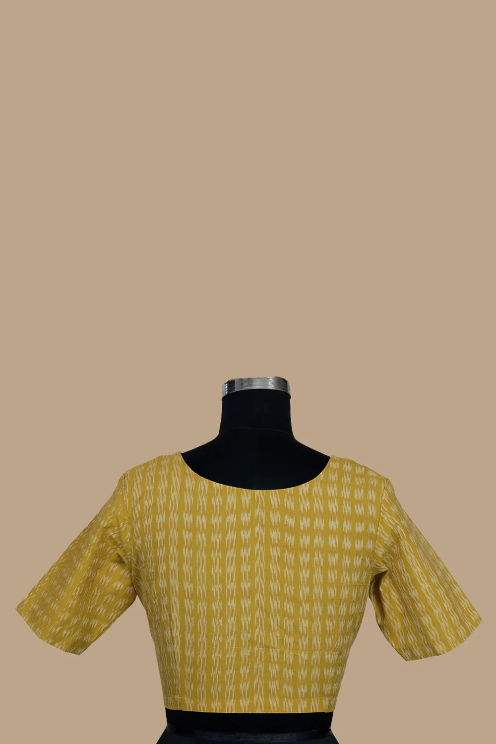 Stripes on Yellow Boat Neck Ikat Stitched Blouse - 34,36,38,40,42 - Image 5