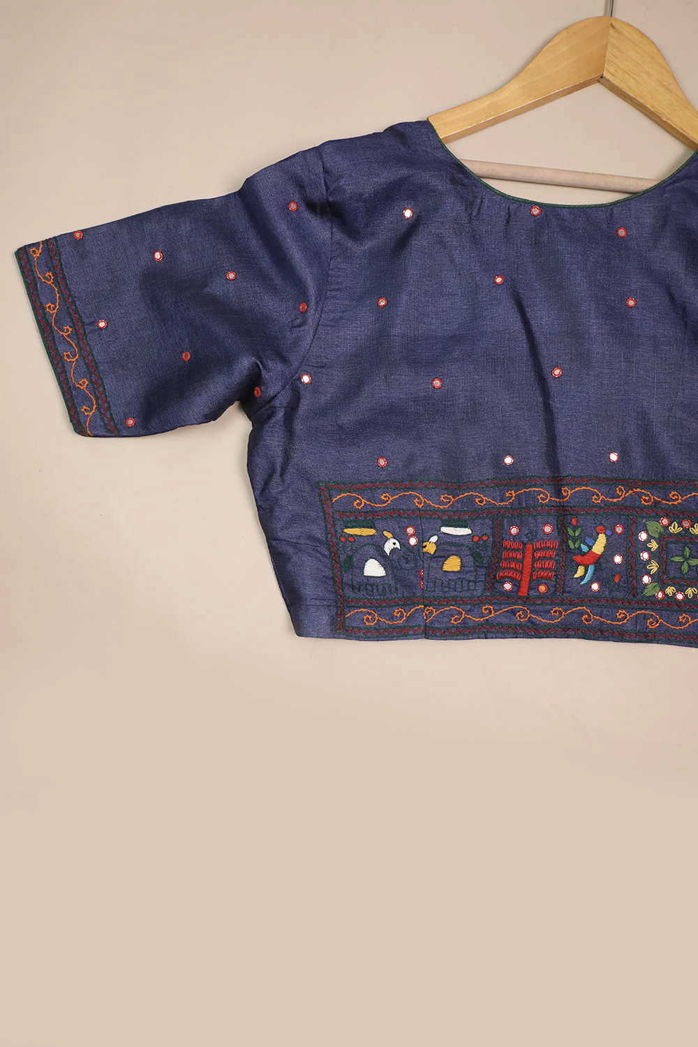 Blue Aari work Tussar Silk Stitched Blouse 36, 38, 40, 42 - Image 2