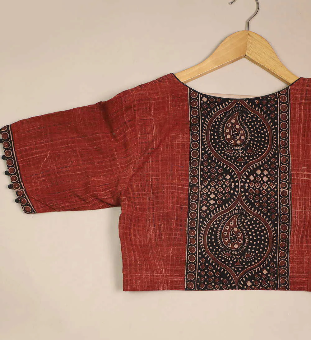 Ajrak Brush Print With V Neck Stitched Blouse 32,34,36,38,40,42