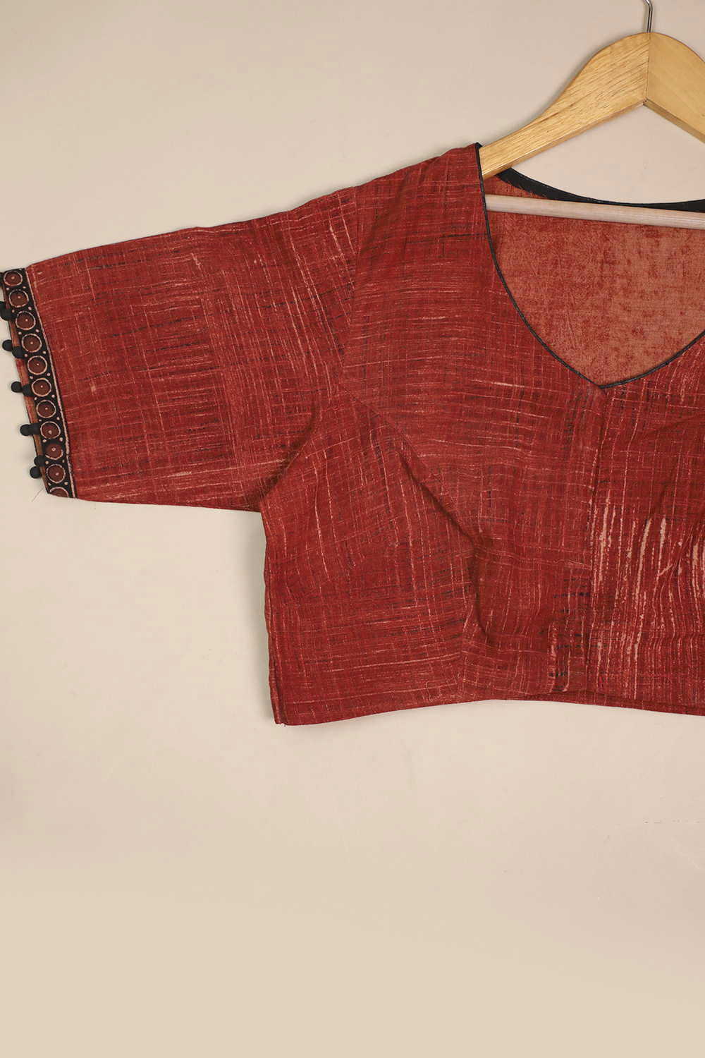 Ajrak Brush Print With V Neck Stitched Blouse 32,34,36,38,40,42 - Image 2