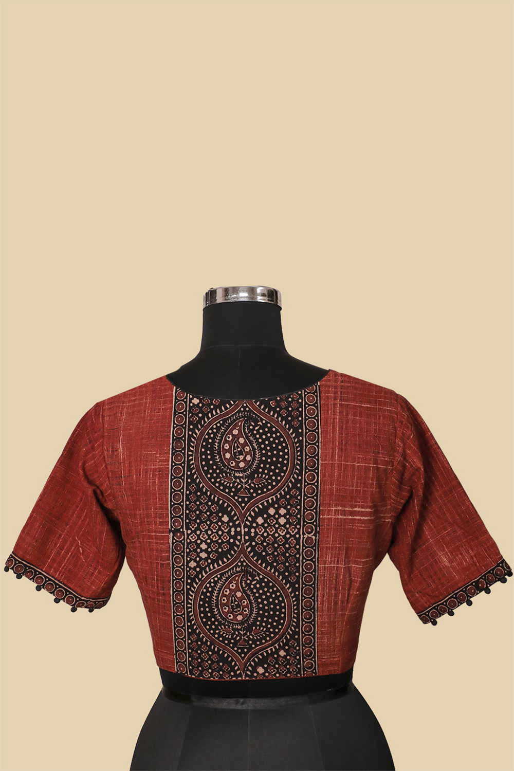 Ajrak Brush Print With V Neck Stitched Blouse 32,34,36,38,40,42 - Image 3