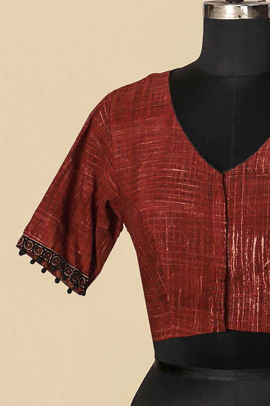 Ajrak Brush Print With V Neck Stitched Blouse 32,34,36,38,40,42 - Image 4