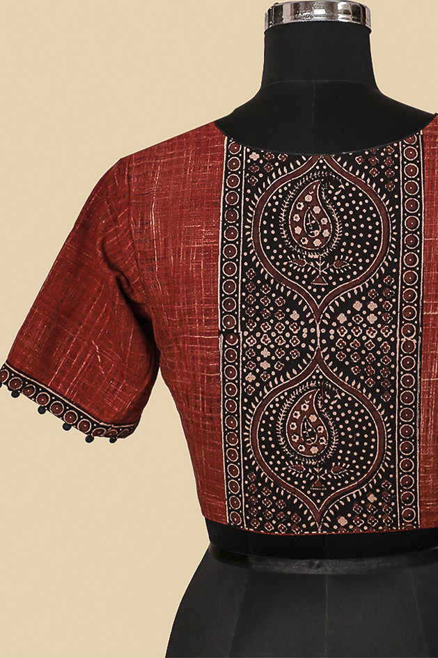 Ajrak Brush Print With V Neck Stitched Blouse 32,34,36,38,40,42 - Image 5