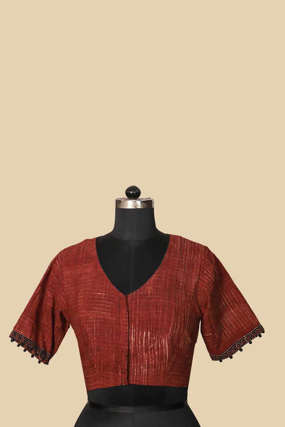 Ajrak Brush Print With V Neck Stitched Blouse 32,34,36,38,40,42 - Image 6