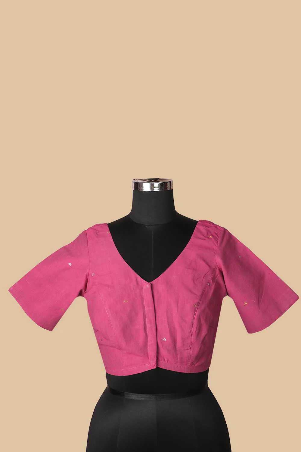 Pink Handwoven Zari Butta Stitched Blouse 38,40,42 - Image 3